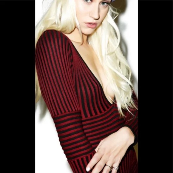 NWT KNITZ For LOVE & LEMONS SWITCH STRIPED Deep V-Neck Mini Ribbed Dress 151 - Picture 11 of 11